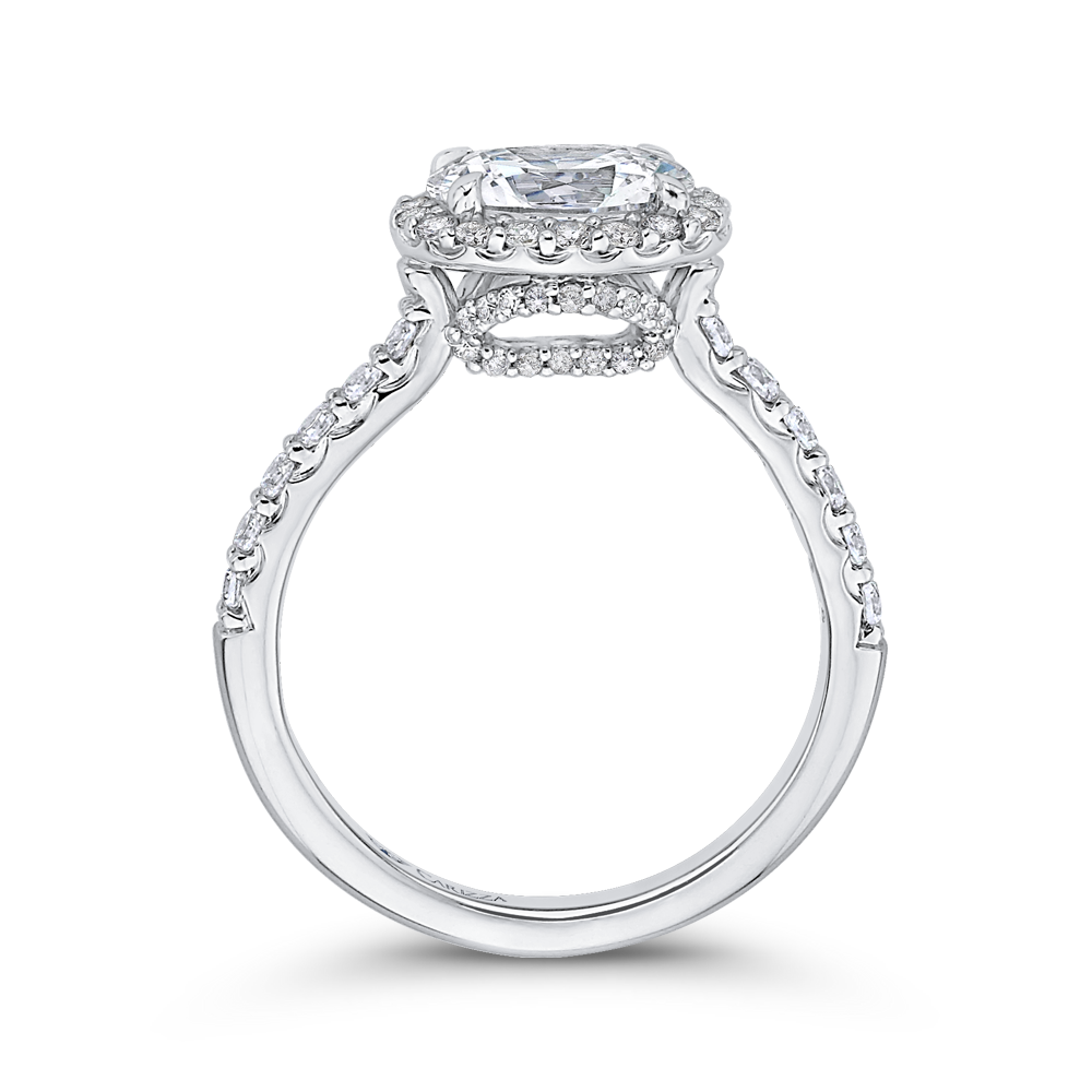 Oval Diamond Halo Engagement Ring In 14K White Gold (Semi Mount)