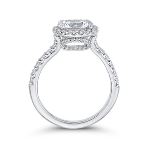 Oval Diamond Halo Engagement Ring In 14K White Gold (Semi Mount)