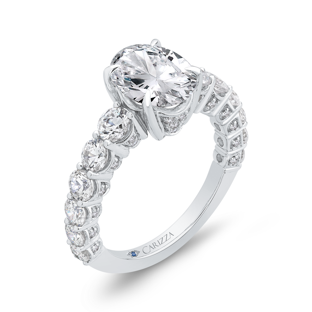 14K White Gold Oval Diamond Engagement Ring (Semi Mount)