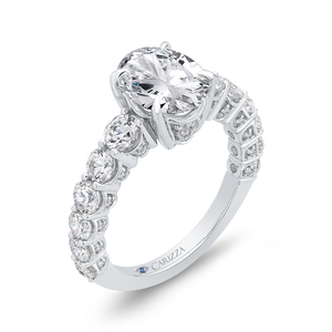 14K White Gold Oval Diamond Engagement Ring (Semi Mount)