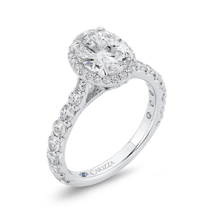 Oval Diamond Halo Engagement Ring In 14K White Gold (Semi Mount)