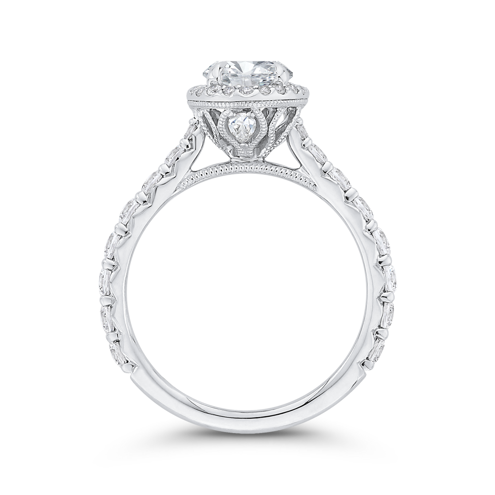 Oval Diamond Halo Engagement Ring In 14K White Gold (Semi Mount)