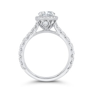 Oval Diamond Halo Engagement Ring In 14K White Gold (Semi Mount)