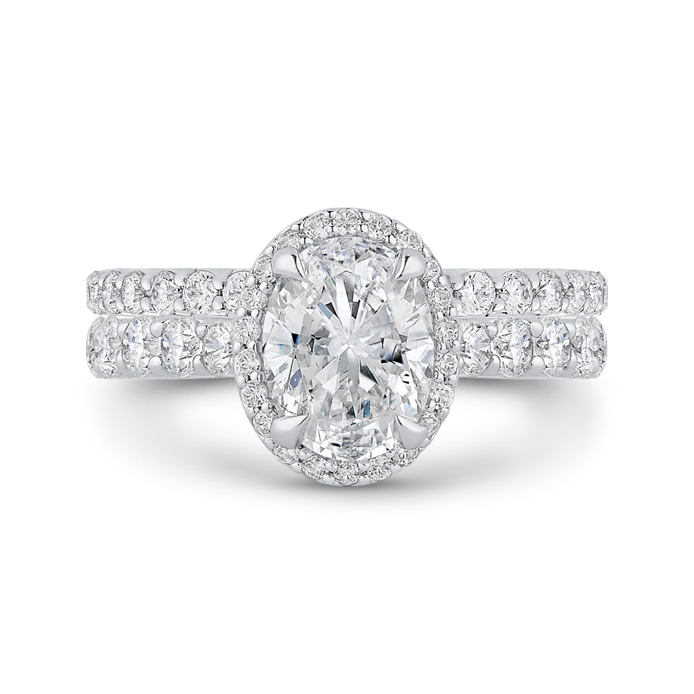 Oval Diamond Halo Engagement Ring In 14K White Gold (Semi Mount)