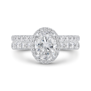 Oval Diamond Halo Engagement Ring In 14K White Gold (Semi Mount)