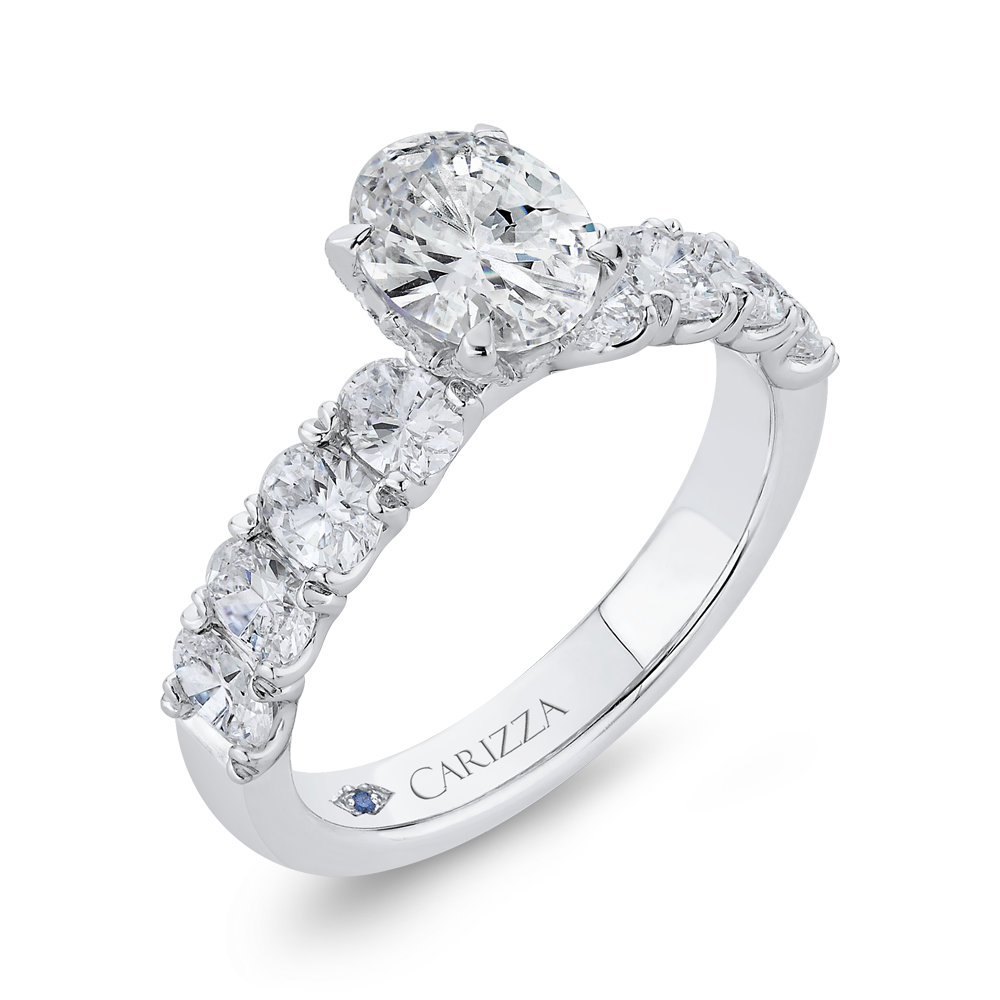 14K White Gold Oval Diamond Engagement Ring (Semi Mount)