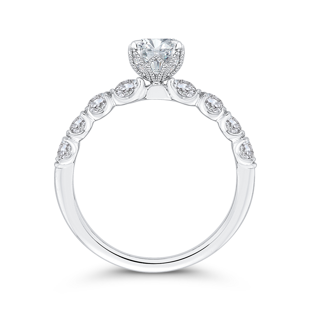 14K White Gold Oval Diamond Engagement Ring (Semi Mount)