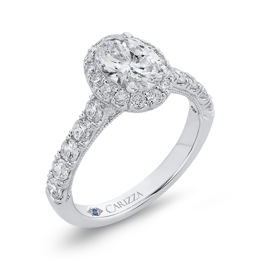 14K White Gold Oval Diamond Halo Engagement Ring (Semi Mount)