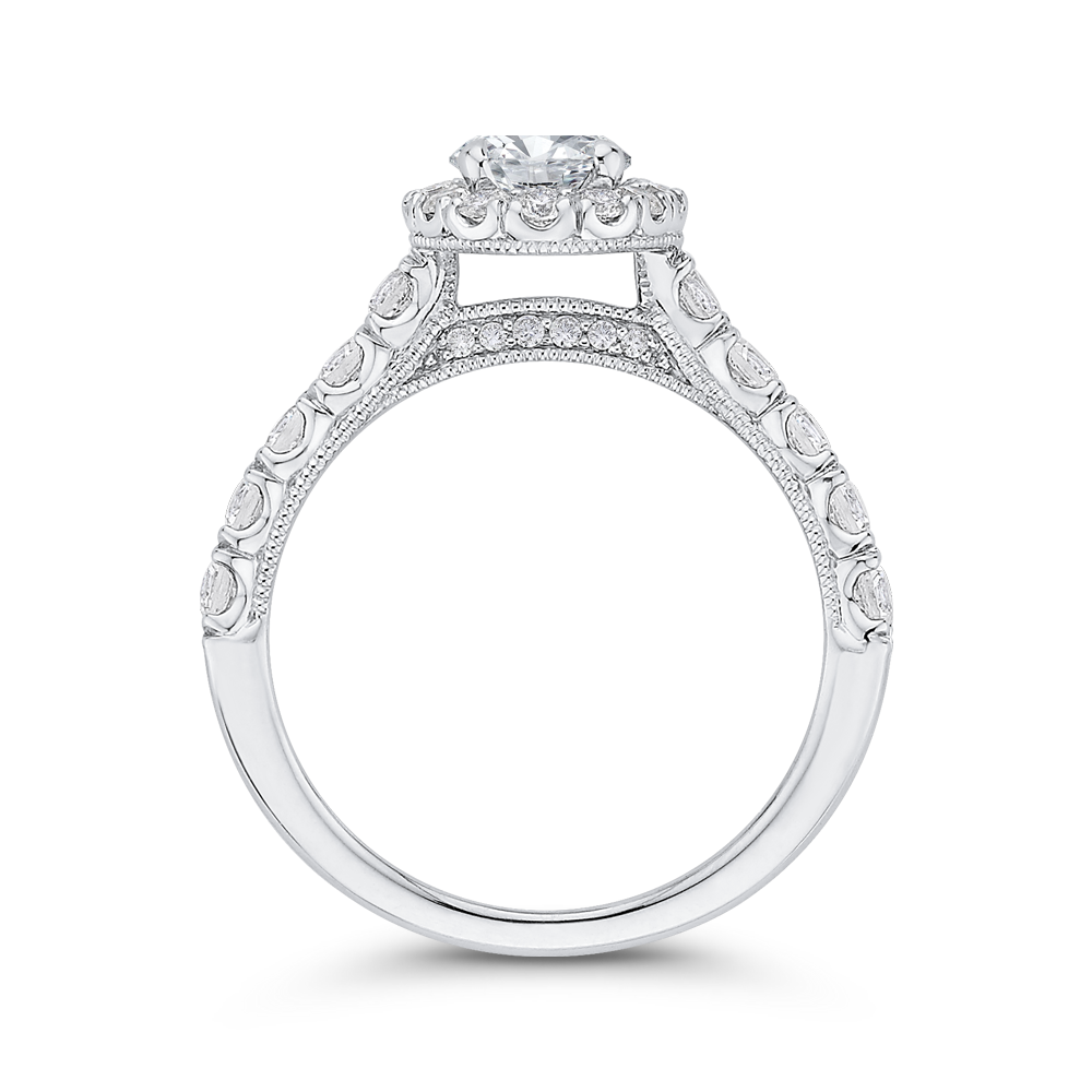 14K White Gold Oval Diamond Halo Engagement Ring (Semi Mount)