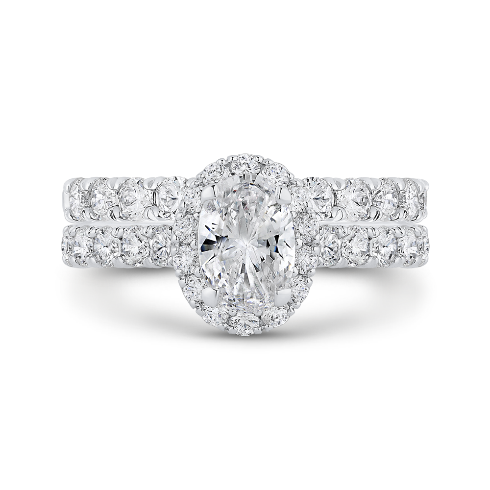 14K White Gold Oval Diamond Halo Engagement Ring (Semi Mount)