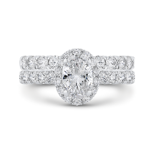 14K White Gold Oval Diamond Halo Engagement Ring (Semi Mount)