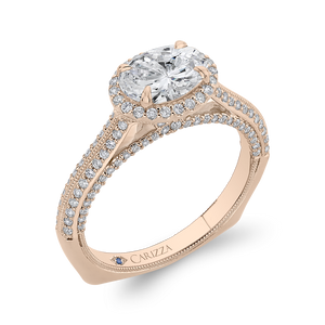 14K Rose Gold Oval Diamond Halo Engagement Ring with Euro Shank (Semi Mount)