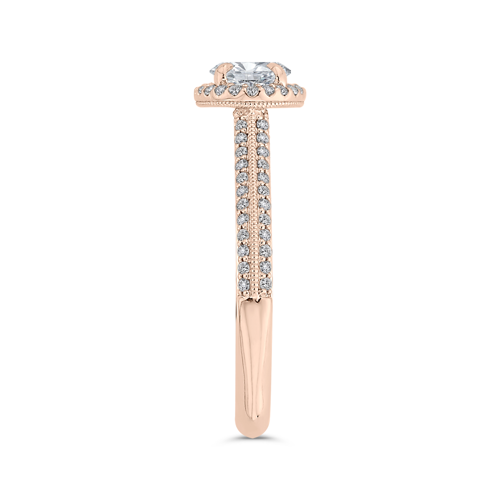 14K Rose Gold Oval Diamond Halo Engagement Ring with Euro Shank (Semi Mount)