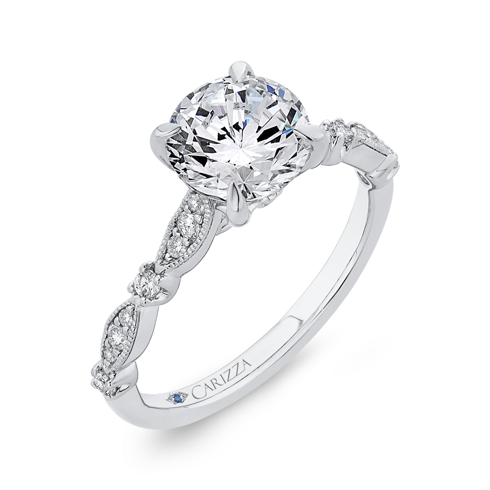 Round Diamond Engagement Ring In 14K White Gold (Semi Mount)