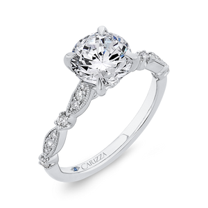 Round Diamond Engagement Ring In 14K White Gold (Semi Mount)