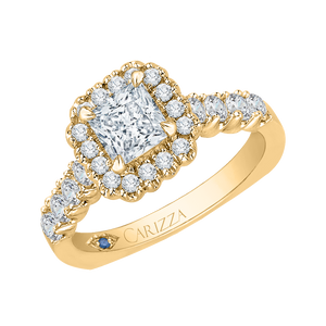 14K Yellow Gold Princess Diamond Halo Engagement Ring (Semi Mount)