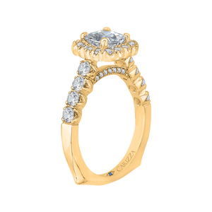 14K Yellow Gold Princess Diamond Halo Engagement Ring (Semi Mount)