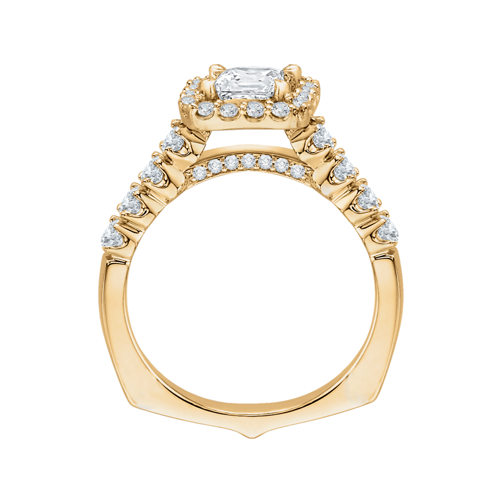 14K Yellow Gold Princess Diamond Halo Engagement Ring (Semi Mount)