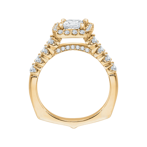 14K Yellow Gold Princess Diamond Halo Engagement Ring (Semi Mount)