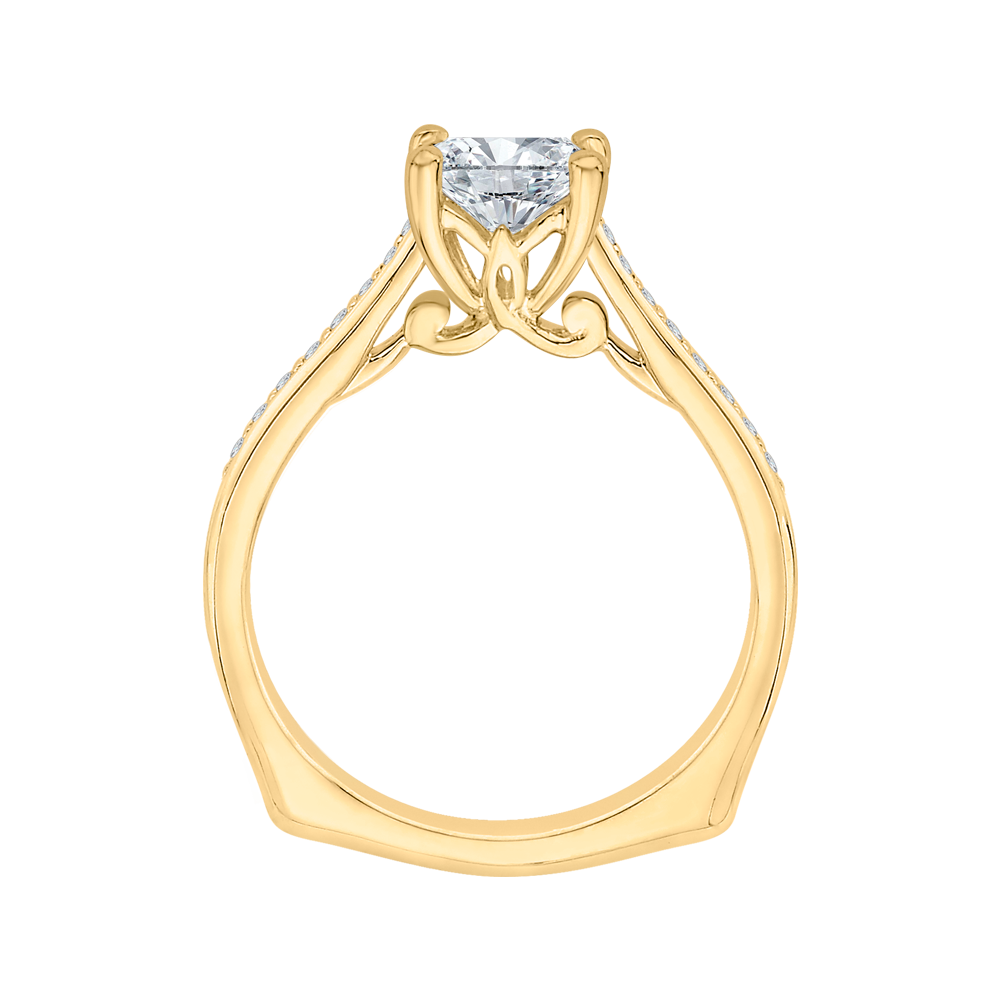 14K Yellow Gold Princess Cut Diamond Solitaire with Accents Engagement Ring (Semi Mount)