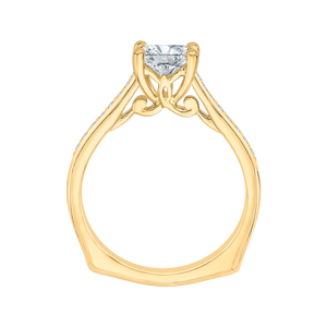 14K Yellow Gold Princess Cut Diamond Solitaire with Accents Engagement Ring (Semi Mount)