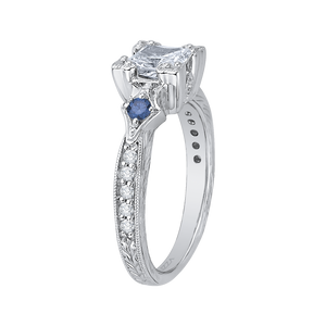 14K White Gold Princess Diamond Engagement Ring with Sapphire (Semi Mount)