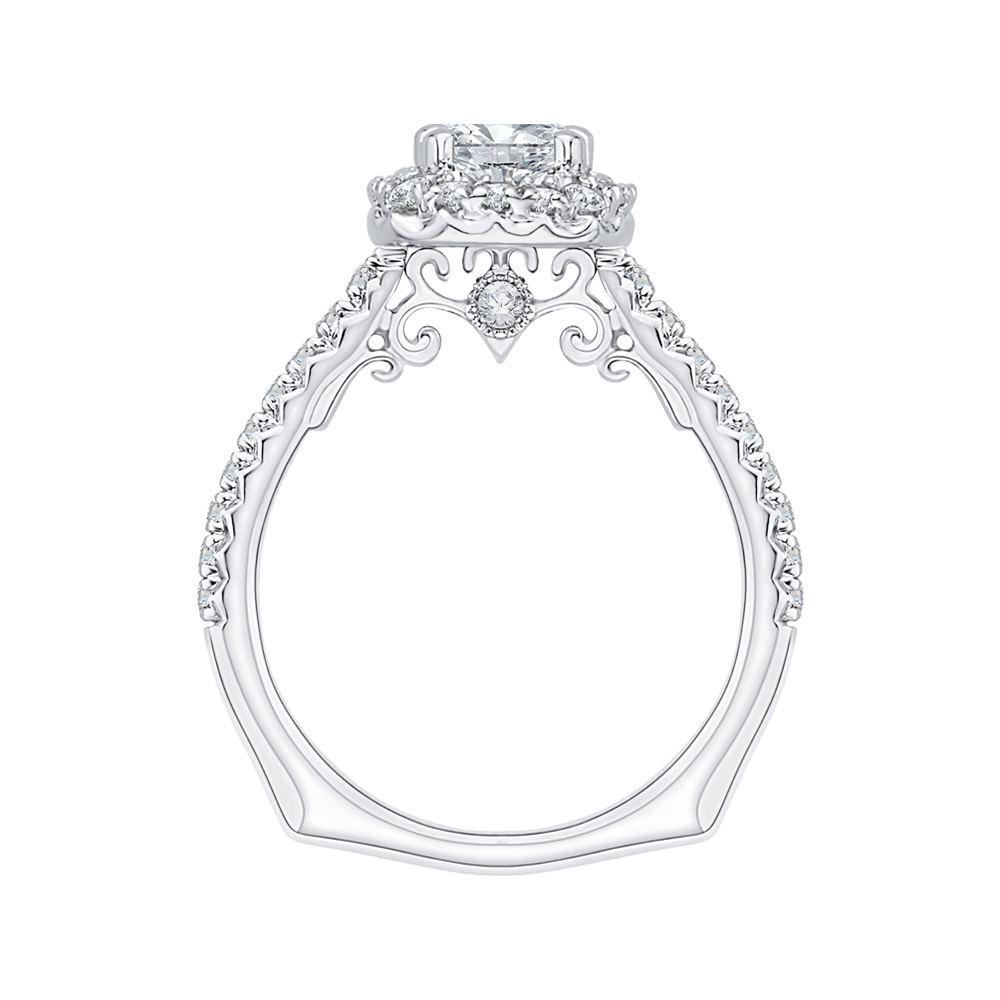 14K White Gold Princess Cut Diamond Halo Engagement Ring (Semi Mount)