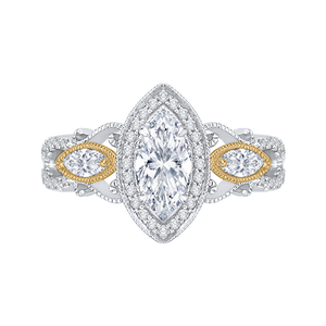 CAQ0175EH-37WY Bridal Jewelry Carizza White Gold Rose Gold Yellow Gold Marquise Cut Diamond Halo Engagement Rings