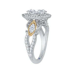 14K Two Tone Gold Marquise Diamond Halo Engagement Ring (Semi Mount)