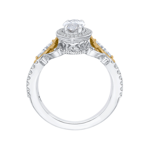 14K Two Tone Gold Marquise Diamond Halo Engagement Ring (Semi Mount)