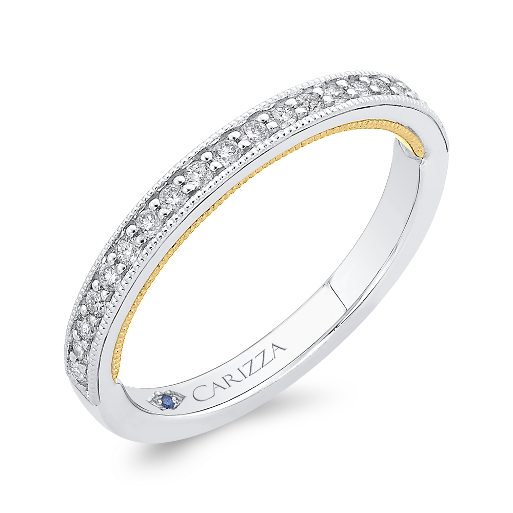 Round Cut Diamond Half Eternity Wedding Band In 14K Two Tone Gold