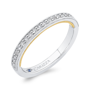 Round Cut Diamond Half Eternity Wedding Band In 14K Two Tone Gold