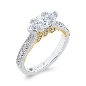 14K Two Tone Gold Marquise Diamond Engagement Ring (Semi Mount)