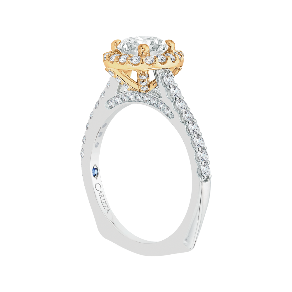 14K Two Tone Gold Cushion Diamond Halo Engagement Ring (Semi Mount)