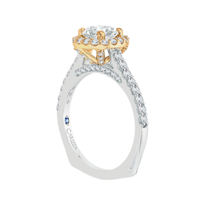 14K Two Tone Gold Cushion Diamond Halo Engagement Ring (Semi Mount)