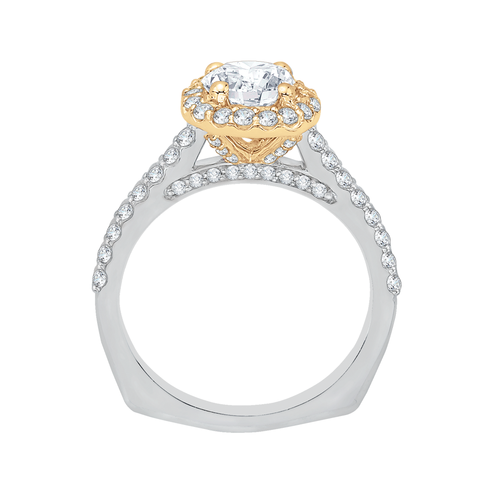 14K Two Tone Gold Cushion Diamond Halo Engagement Ring (Semi Mount)