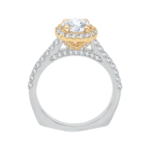 14K Two Tone Gold Cushion Diamond Halo Engagement Ring (Semi Mount)