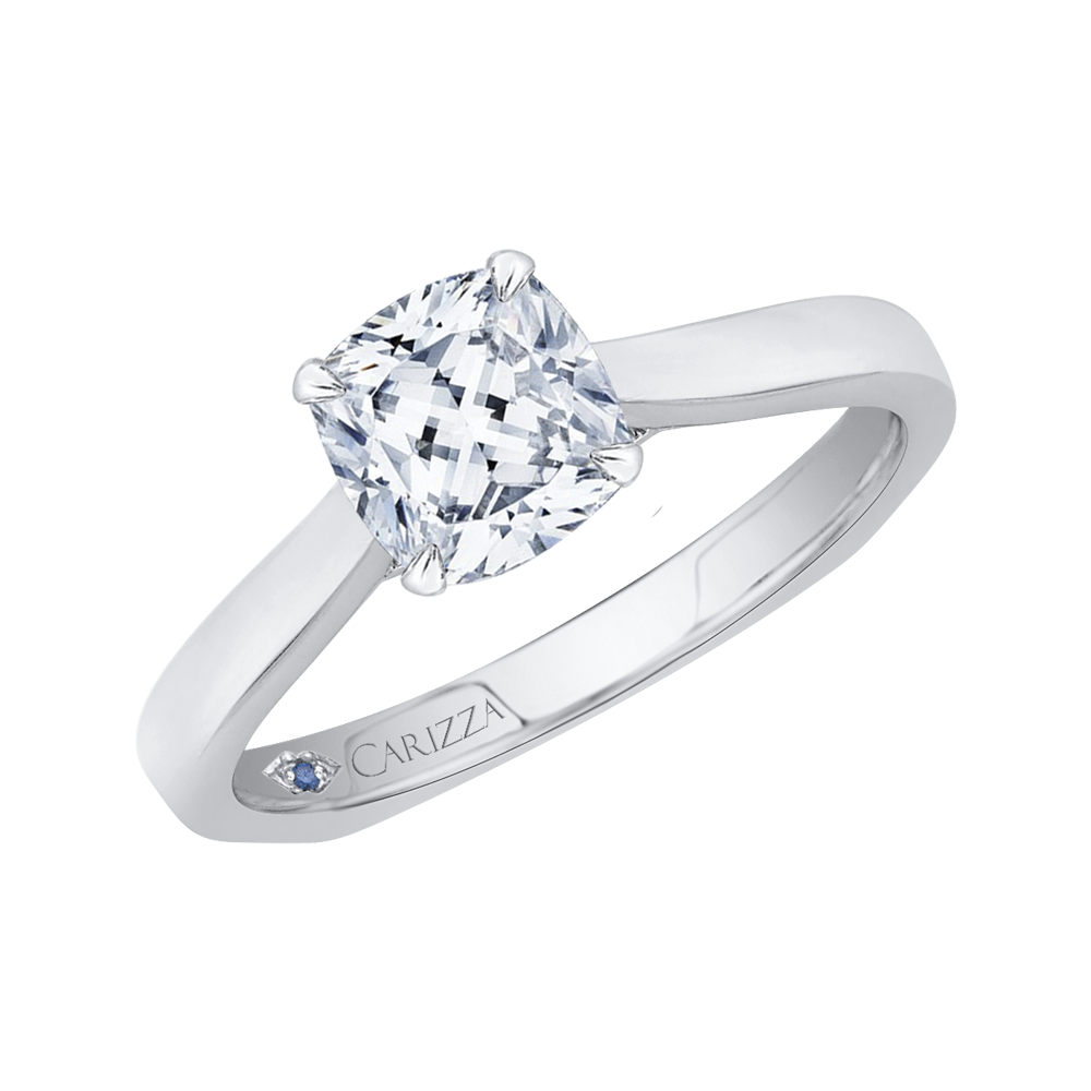 14K Two Tone Gold Cushion Cut Diamond Solitaire Engagement Ring (Semi Mount)