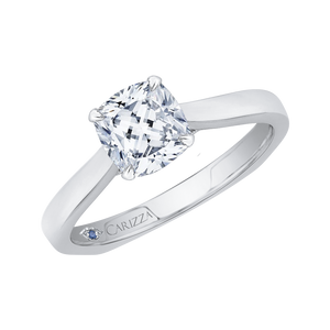 14K Two Tone Gold Cushion Cut Diamond Solitaire Engagement Ring (Semi Mount)