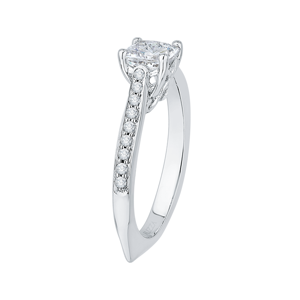 14K White Gold Cushion Cut Diamond Solitaire with Accents Engagement Ring (Semi Mount)