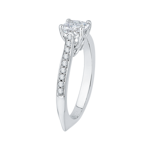 14K White Gold Cushion Cut Diamond Solitaire with Accents Engagement Ring (Semi Mount)