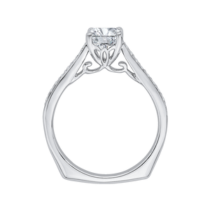 14K White Gold Cushion Cut Diamond Solitaire with Accents Engagement Ring (Semi Mount)