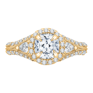 CAU0041E-37 Bridal Jewelry Carizza Yellow Gold Cushion Cut Diamond Halo Engagement Rings