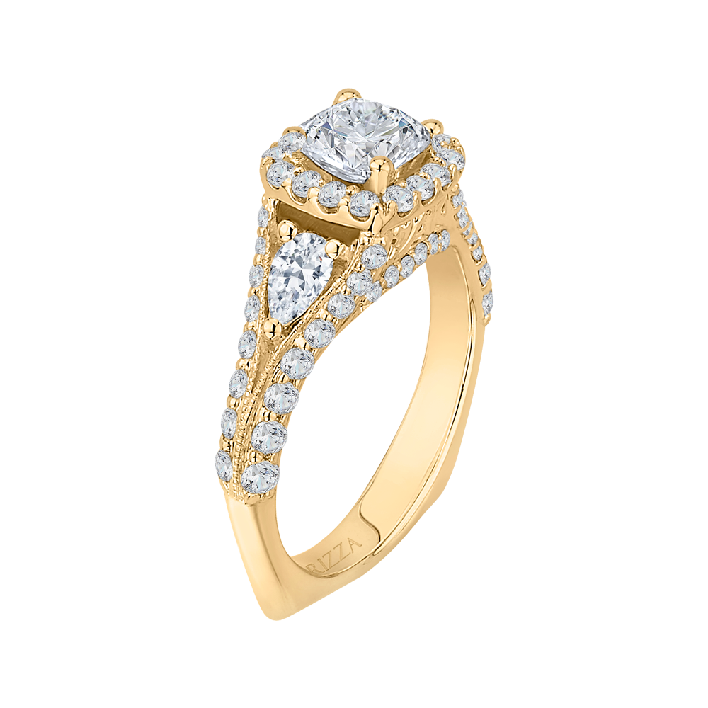 14K Yellow Gold Cushion Diamond Halo Engagement Ring with Split Shank (Semi Mount)