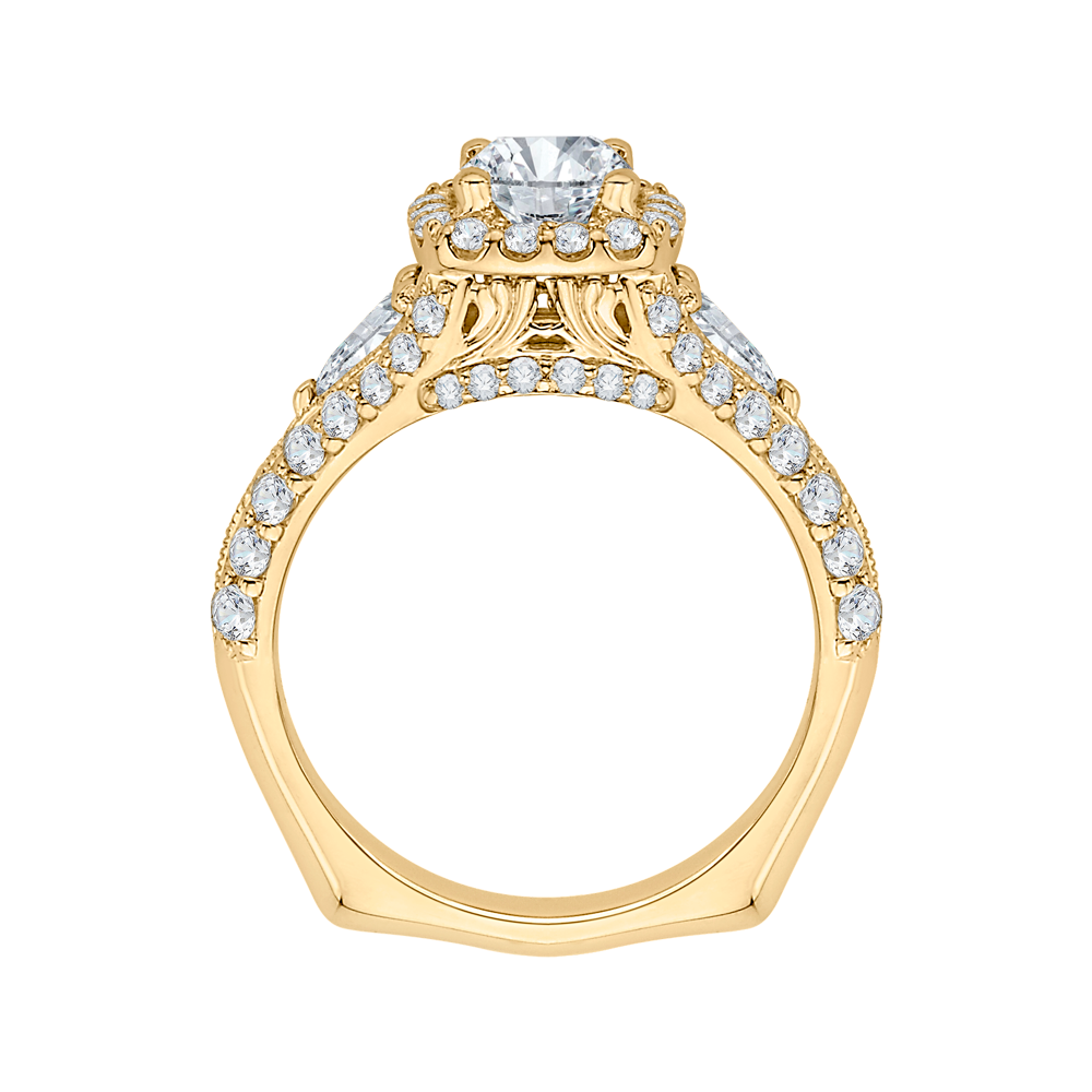 14K Yellow Gold Cushion Diamond Halo Engagement Ring with Split Shank (Semi Mount)