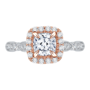 CAU0042E-37WP Bridal Jewelry Carizza White Gold Rose Gold Yellow Gold Vintage Cushion Cut Diamond Halo Engagement Rings