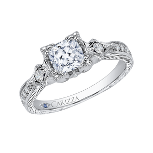 14K White Gold Cushion Cut Diamond Vintage Engagement Ring (Semi Mount)