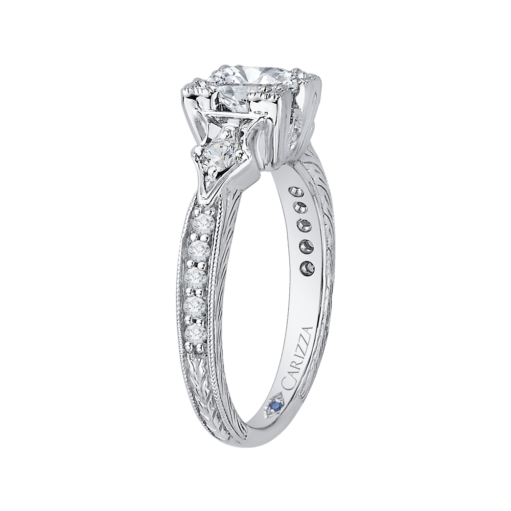 14K White Gold Cushion Cut Diamond Vintage Engagement Ring (Semi Mount)