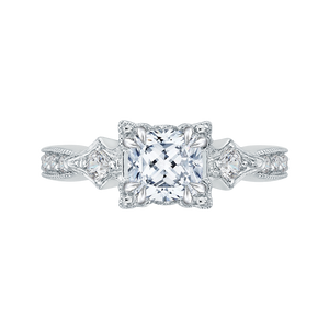 CAU0046E-37W Bridal Jewelry Carizza White Gold Vintage Cushion Cut Diamond Engagement Rings