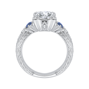 14K White Gold Cushion Cut Diamond Engagement Ring with Sapphire (Semi Mount)